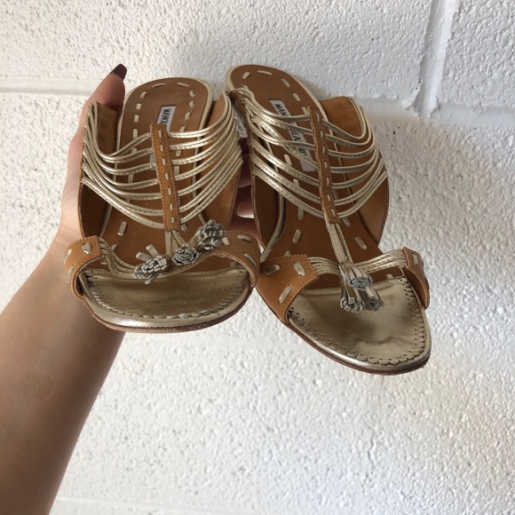 Manolo Blahnik leather slide heeled sandals sz: 9 - Picture 4 of 8